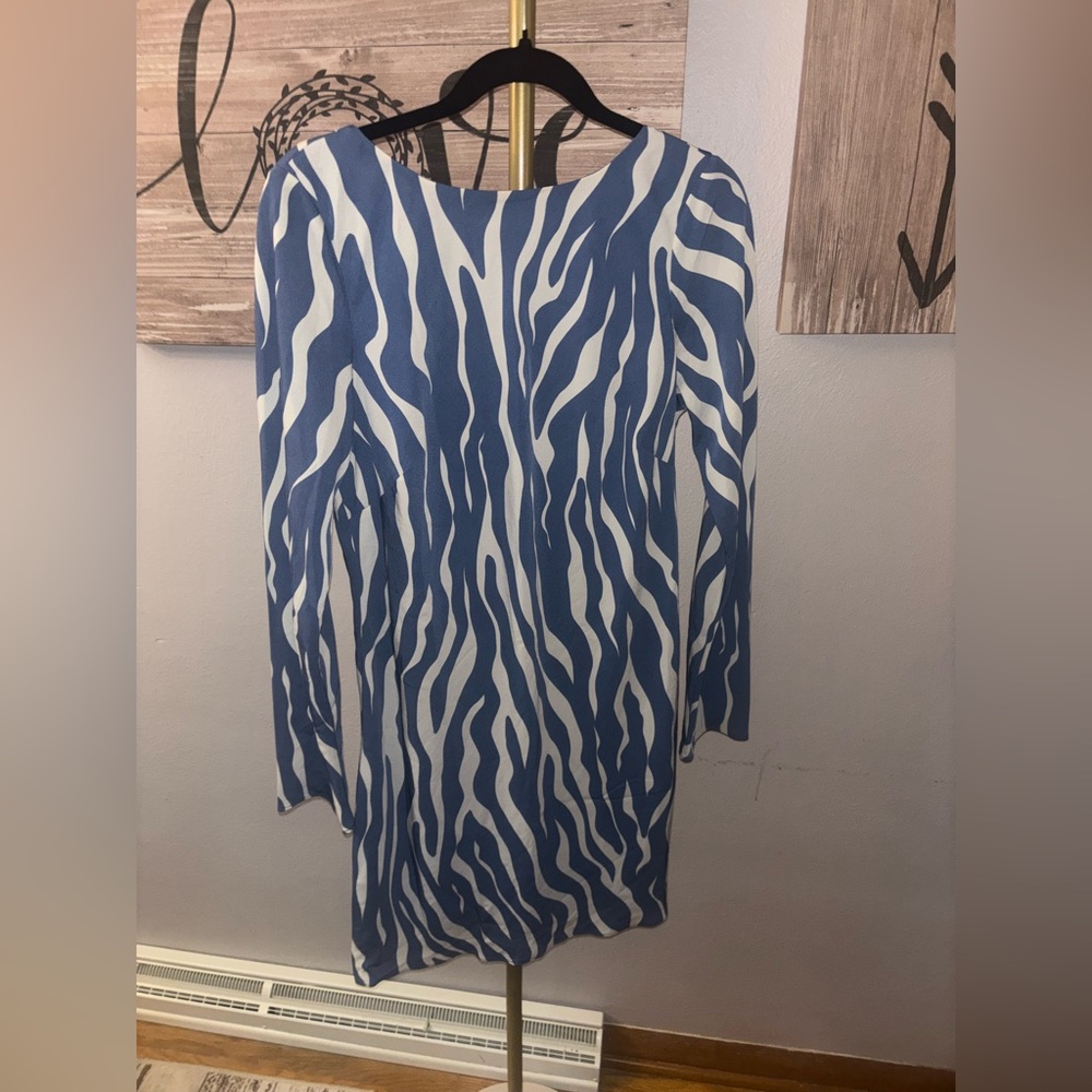 American Eagle Outfitters Blue and White Zebra-Print Long Sleeve Dress NWT